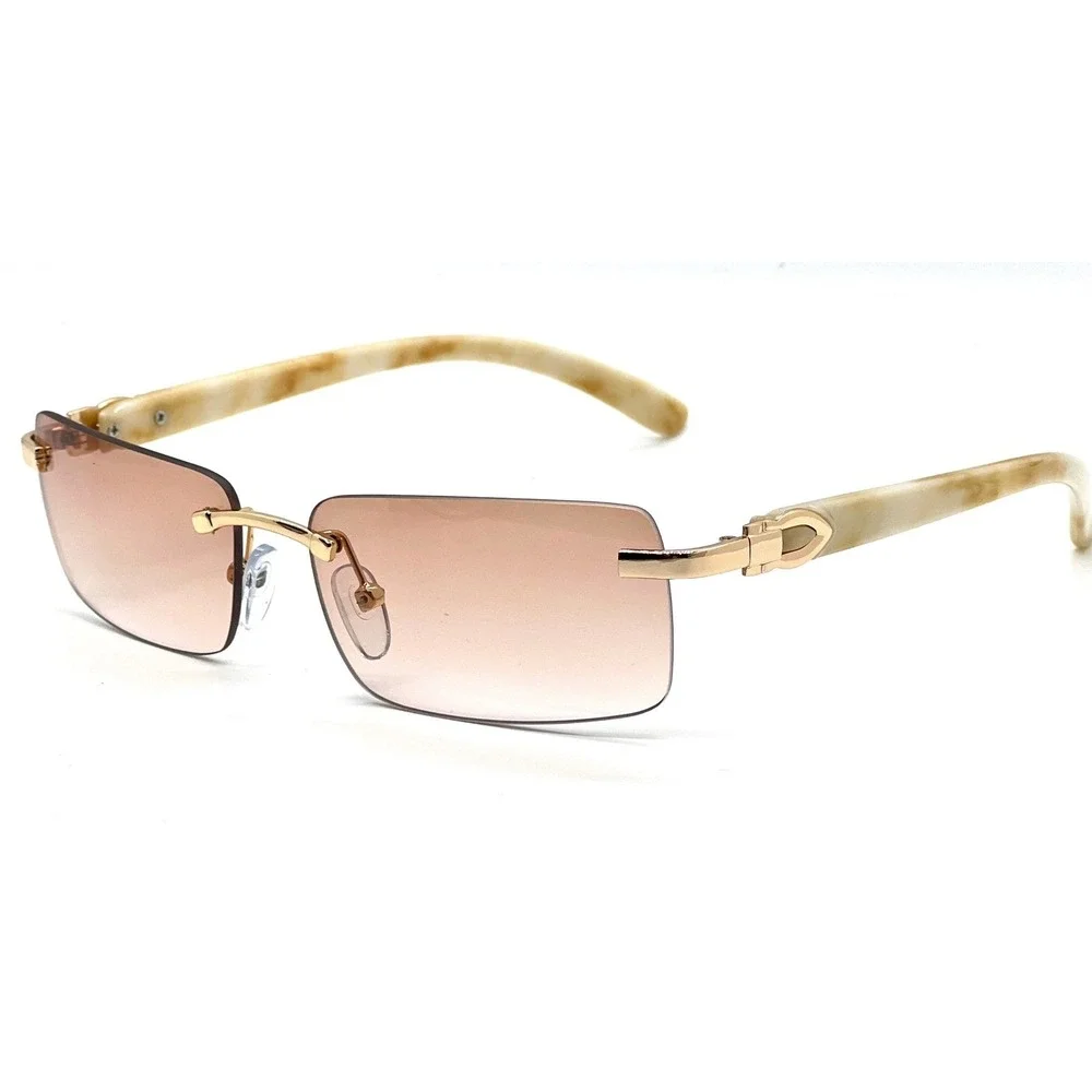 Frameless Sunglasses Rectangle Gold Frame Champagne Lens‎ Fashion Shades Gafas